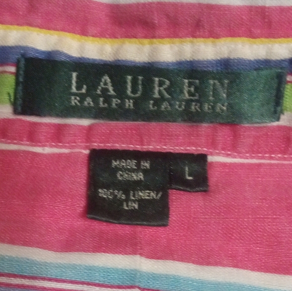 Lauren Ralph Lauren Multicolor Rainbow Stripe Linen Button Up Campshirt Large - Picture 7 of 8
